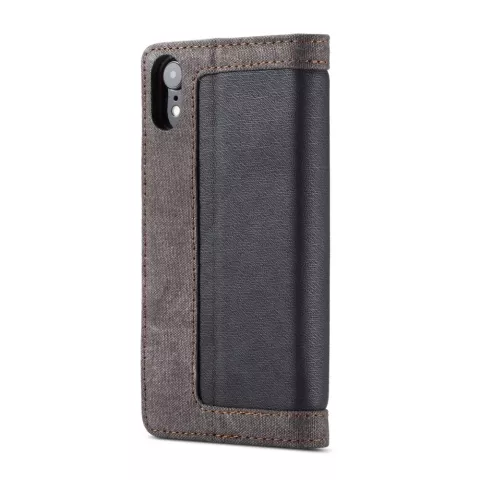 Caseme Canvas Brieftasche B&uuml;cherregal iPhone XR - Braun Schwarz