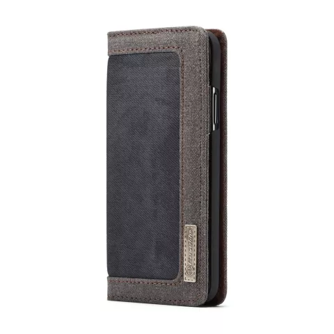 Caseme Canvas Brieftasche B&uuml;cherregal iPhone XR - Braun Schwarz