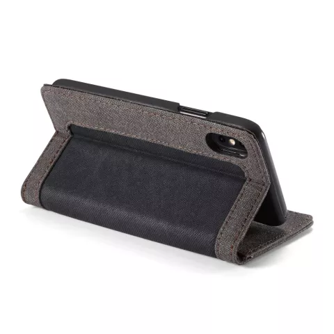 Caseme Canvas Brieftasche B&uuml;cherregal iPhone XS Max - Braun Schwarz