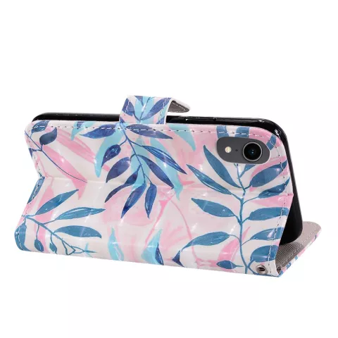 Bl&auml;tter Brieftasche H&uuml;lle iPhone XR Magnetische Brieftasche H&uuml;lle Armband - Blau Pink