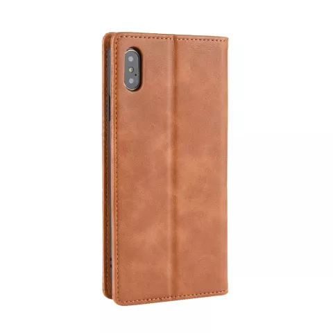 Vintage Wallet Style Kunstleder Lederbezug H&uuml;lle iPhone XS Max H&uuml;lle - Braun