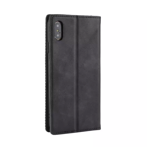 Vintage Wallet Style Kunstleder Lederbezug H&uuml;lle iPhone XS Max H&uuml;lle - Schwarz