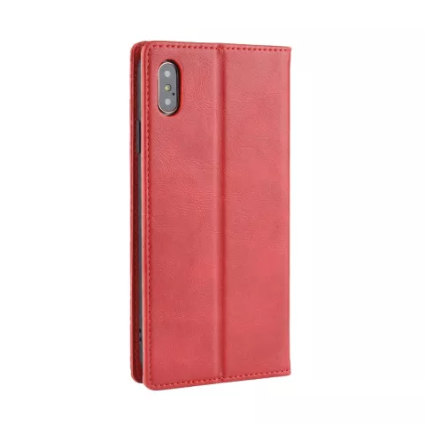 Vintage Wallet Style Kunstleder Lederbezug H&uuml;lle iPhone XS Max H&uuml;lle - Rot