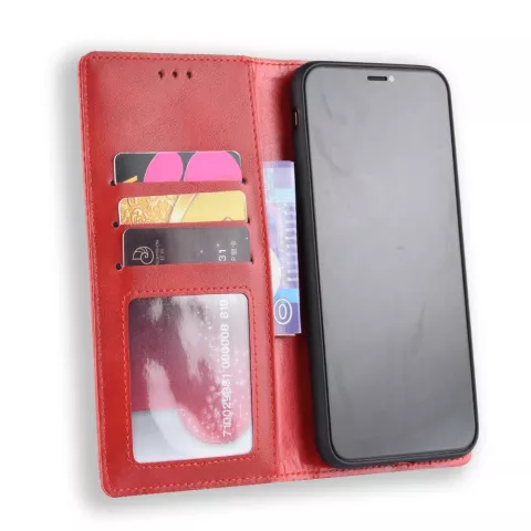 Vintage Wallet Style Kunstleder Lederbezug H&uuml;lle iPhone XS Max H&uuml;lle - Rot