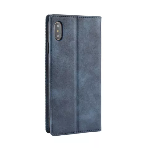 Vintage Kunstleder Wallet Case iPhone X XS - Blaue H&uuml;lle