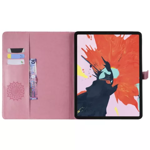 Leder iPad Pro 12,9-Zoll-2018 Fall Abdeckung Sonnenblumendruck Brieftasche Brieftasche - Pink