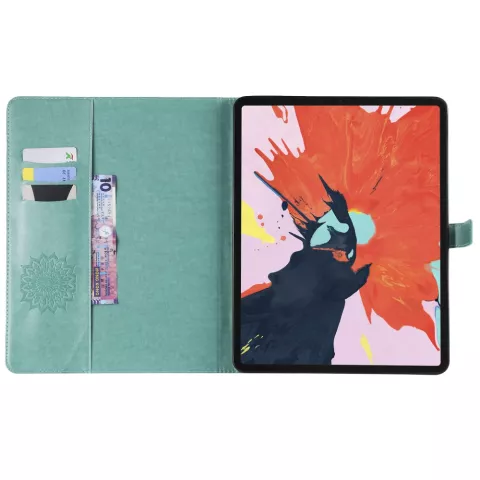 Leder iPad Pro 12,9-Zoll-2018 Fall H&uuml;lle Sonnenblumendruck Brieftasche Brieftasche - Gr&uuml;n