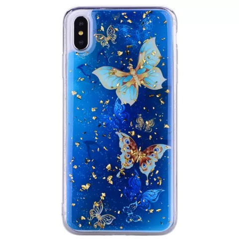 Glitzer Fall Schmetterlinge TPU Gold iPhone XS Max - Blau