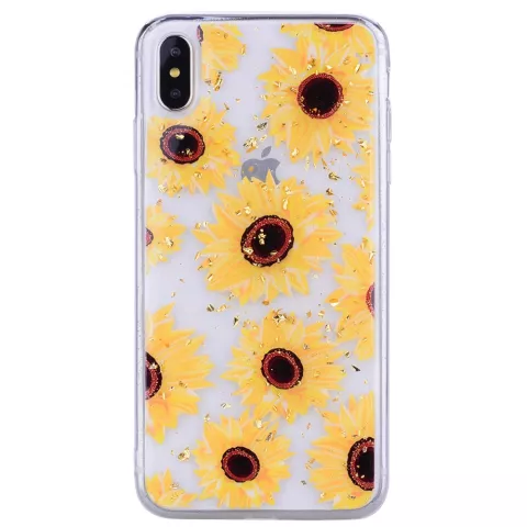 Glitzertasche Sonnenblumen TPU Gold iPhone XS Max - Transparent