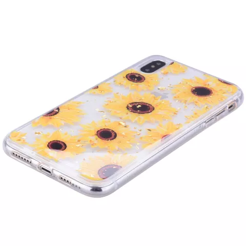 Glitzertasche Sonnenblumen TPU Gold iPhone XS Max - Transparent