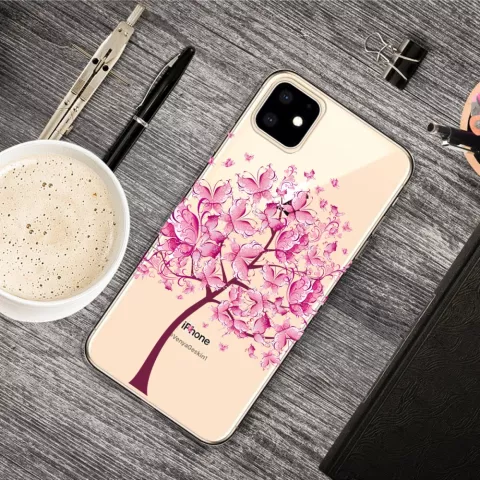 Warme flexible Schmetterlingsbaum Schmetterlinge Baum rosa H&uuml;lle iPhone 11 TPU H&uuml;lle - Transparent