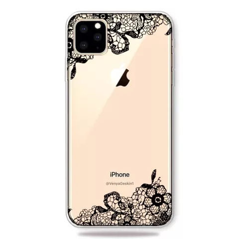 Schwarz Weiss Blumen Gezeichnet Umriss Kreative H&uuml;lle iPhone 11 Pro TPU H&uuml;lle - Klar