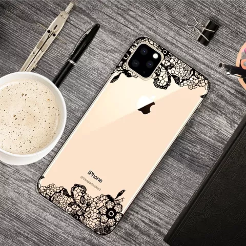 Schwarz Weiss Blumen Gezeichnet Umriss Kreative H&uuml;lle iPhone 11 Pro TPU H&uuml;lle - Klar