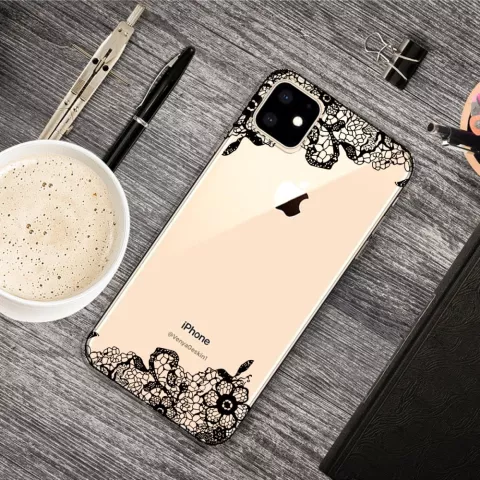 Schwarz Weiss Blumen Gezeichnet Umrissen Kreative H&uuml;lle iPhone 11 TPU H&uuml;lle - Klar