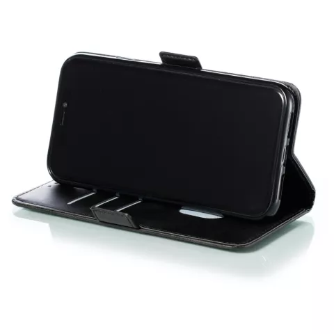 Leder Brieftasche B&uuml;cherregal Brieftasche iPhone 11 - Schwarz