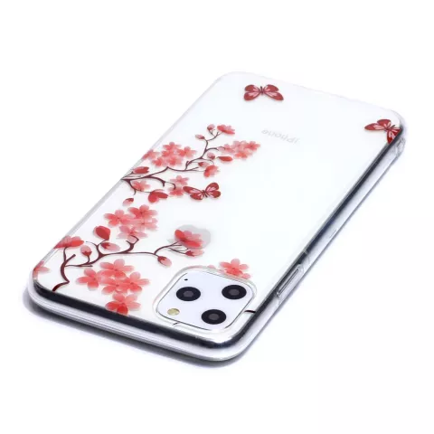 Blumen Bl&uuml;te Schmetterlinge Rot Natur Fall TPU iPhone 11 Pro Max - Transparent