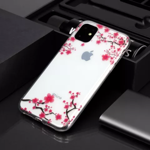 Blumen Rosa Zweige Natur Fall TPU iPhone 11 - Transparent