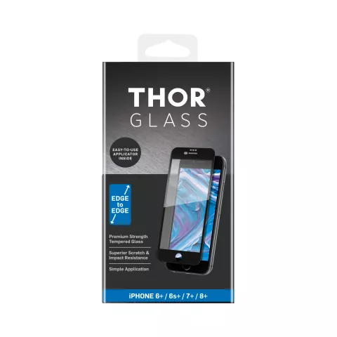 THOR FS Glas Displayschutzfolie mit Applikator f&uuml;r iPhone 6 Plus 6s Plus 7 Plus 8 Plus - Schwarz