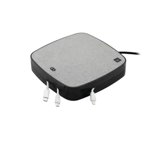 X-Moove-Ladestation 3x USB-A 1x USB-C-Anschluss 10 W Qi Wireless Charging Pad - Grau