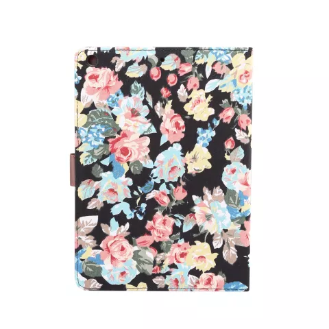 Brieftasche Cover Case Flowerprint Blumenmuster Muster Kunstleder f&uuml;r iPad 10,2 Zoll - Schwarz