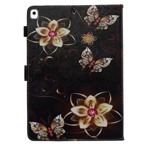 Cover Case Brieftasche Brieftasche Blumen Schmetterlinge Kunstleder f&uuml;r iPad 10,2 Zoll - Schwarz
