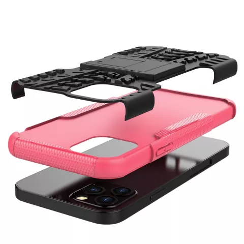 Stossfeste Kunststoff- und stossd&auml;mpfende TPU-H&uuml;lle f&uuml;r iPhone 12 und iPhone 12 Pro - schwarz mit pink