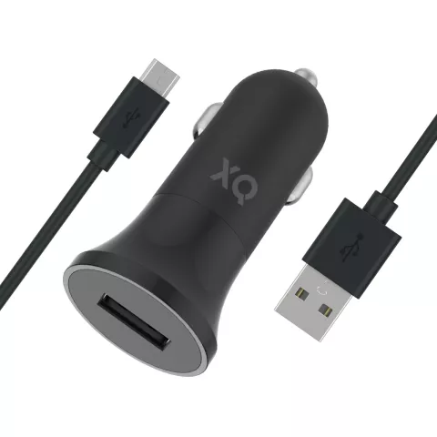 XQISIT Zigarettenstecker Autoladeger&auml;t 2.4A 1 USB-Anschluss - Schwarz mit Micro-USB-Kabel