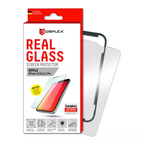 Displex Echtglas Glasschutz iPhone 11 Pro XS X - 10H Geh&auml;rtetes Glas