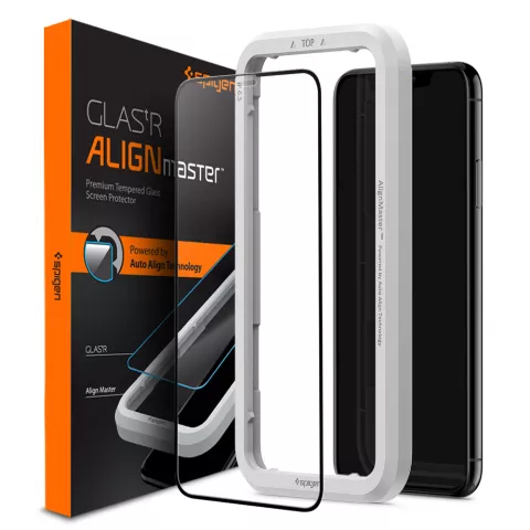 Spigen AlignMaster Glasschutz und Montagehilfe Kompatibel mit iPhone 11 Pro Max und XS Max - Black Edge