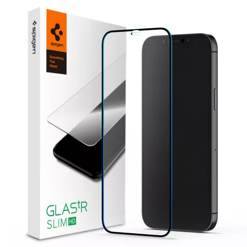 Spigen FC Schwarz HD Glasschutz iPhone 12 und 12 Pro - Schutz Black Edge