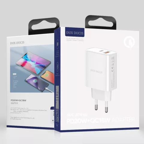 Dux Ducis Ladeger&auml;t USB-A und USB-C Adapter 20W PD 20W Netzteil QC 18W - Weiss