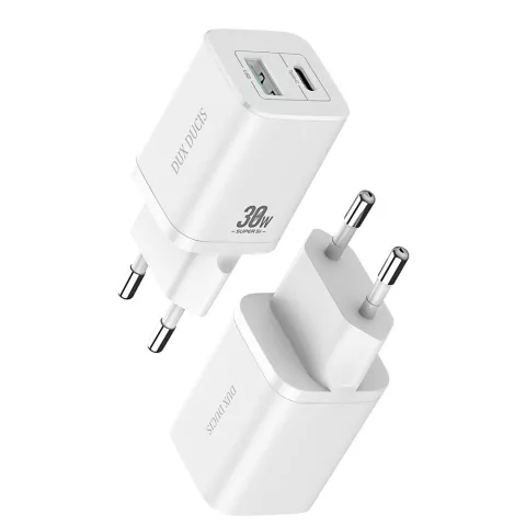 Dux Ducis Adapter USB-A und USB-C Ladeger&auml;t Super Si Power Delivery 30W AC Adapter QC 18W - Weiss