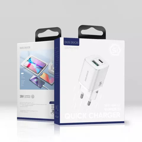 Dux Ducis Adapter USB-A und USB-C Ladeger&auml;t Super Si Power Delivery 30W AC Adapter QC 18W - Weiss