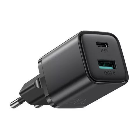 Joyroom Adapter USB-A auf USB-C Ladeger&auml;t QC 3.0 AC Adapter PD 3.0 Dual Charger AFC SCP - Schwarz