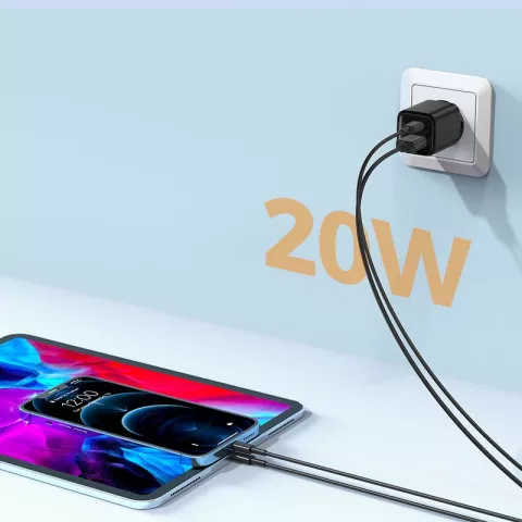 Joyroom Adapter USB-A auf USB-C Ladeger&auml;t QC 3.0 AC Adapter PD 3.0 Dual Charger AFC SCP - Schwarz