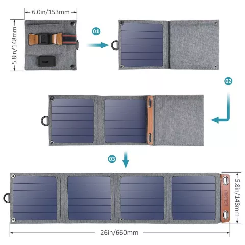 Choetech faltbares Solarmodul-Ladeger&auml;t USB-A wasserdichtes 14W Solar-Reiseladeger&auml;t - Grau