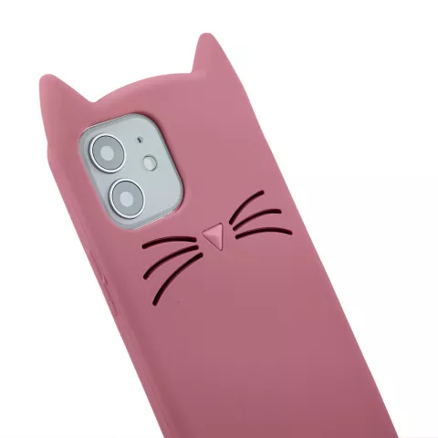 S&uuml;sse Katze Silikon S&uuml;sse Schnurrhaare und eine Katzennase H&uuml;lle f&uuml;r iPhone 12 Mini - Pink