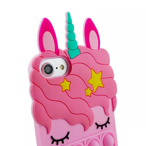 Unicorn Pop Fidget Bubble Silikon Einhorn H&uuml;lle f&uuml;r iPhone 7, 8 und iPhone SE 2020 SE 2022 - Pink