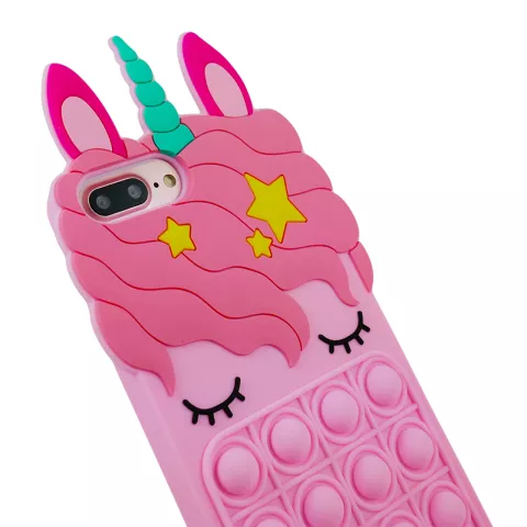 Unicorn Pop Fidget Bubble Silikon Einhorn H&uuml;lle f&uuml;r iPhone 7 Plus und iPhone 8 Plus - Pink