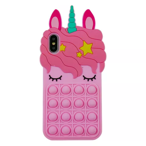 Unicorn Pop Fidget Bubble Silikon Einhorn H&uuml;lle f&uuml;r iPhone X und iPhone XS - Pink