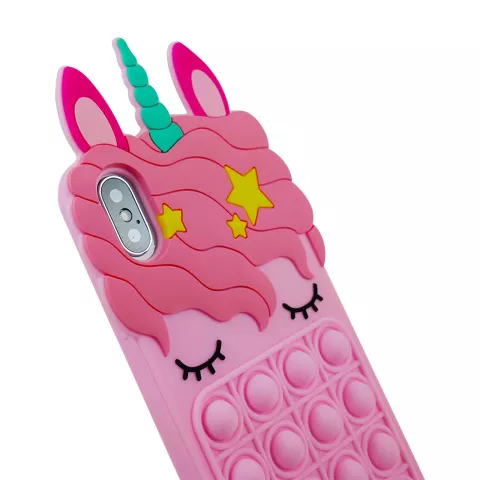 Unicorn Pop Fidget Bubble Silikon Einhorn H&uuml;lle f&uuml;r iPhone X und iPhone XS - Pink