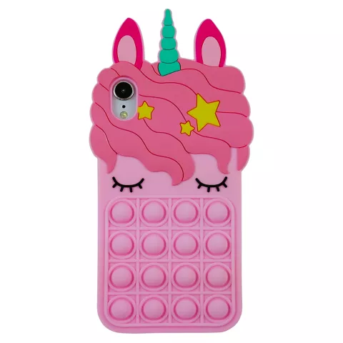 Unicorn Pop Fidget Bubble Silikon Einhorn H&uuml;lle f&uuml;r iPhone XR - Pink