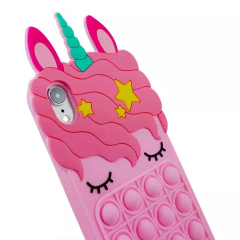 Unicorn Pop Fidget Bubble Silikon Einhorn H&uuml;lle f&uuml;r iPhone XR - Pink
