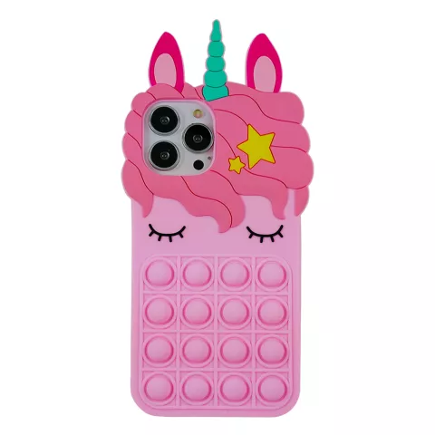 Unicorn Pop Fidget Bubble Silikon Einhorn H&uuml;lle f&uuml;r iPhone 12 Pro Max - Pink