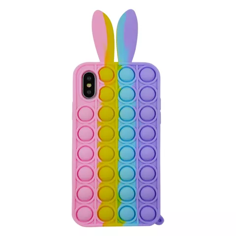 Bunny Pop Fidget Bubble Silikonh&uuml;lle f&uuml;r iPhone XS Max - Pink, Gelb, Blau &amp; Lila
