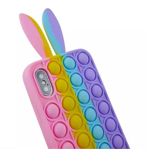 Bunny Pop Fidget Bubble Silikonh&uuml;lle f&uuml;r iPhone XS Max - Pink, Gelb, Blau &amp; Lila