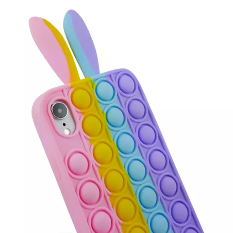 Bunny Pop Fidget Bubble Silikonh&uuml;lle f&uuml;r iPhone XR - Pink, Gelb, Blau &amp; Lila