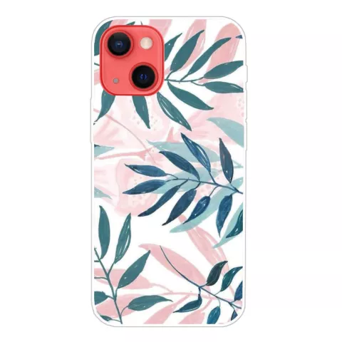 Tropical Leaves TPU Pastel Leaves H&uuml;lle f&uuml;r iPhone 13 Mini - Pink, Gr&uuml;n &amp; Weiss
