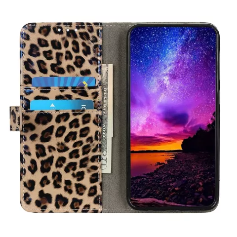 Wallet B&uuml;cherregal Kunstleder H&uuml;lle mit Leopardenmuster f&uuml;r iPhone 13 Pro - Braun