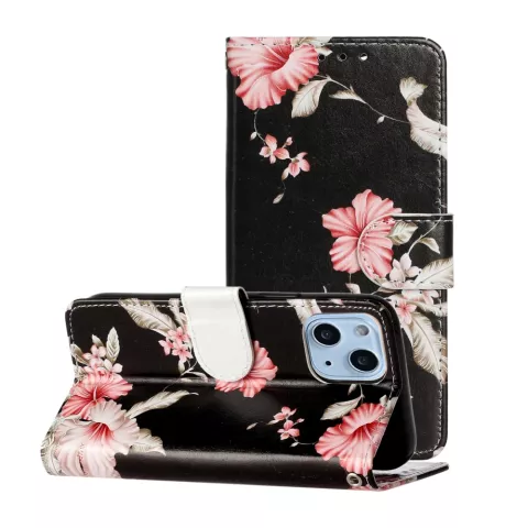 Wallet Bookcase Kunstleder Floral Case f&uuml;r iPhone 13 - Schwarz